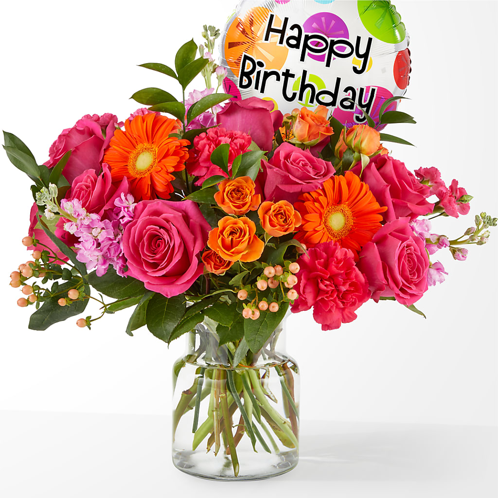 Fiesta Bouquet with Birthday Balloon – Petal Palace, Lamesa TX