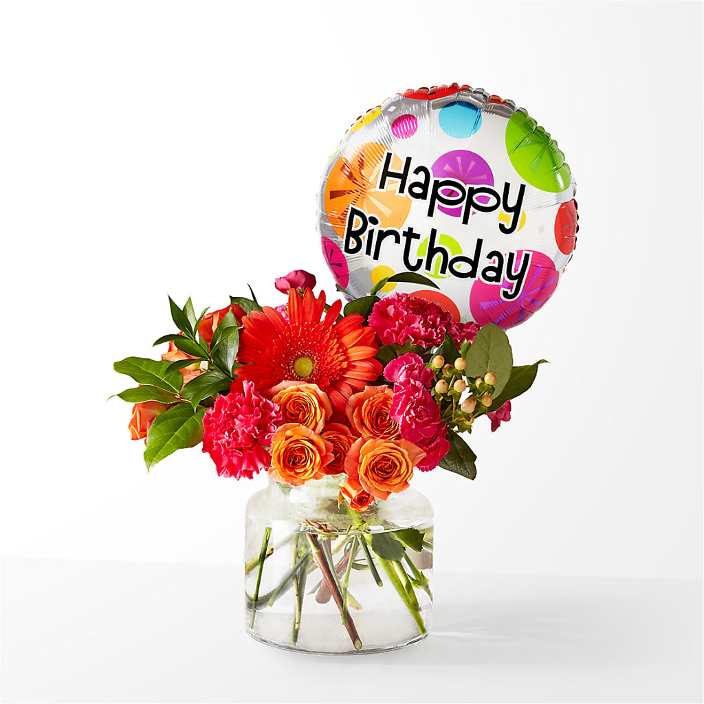 Fiesta Bouquet with Birthday Balloon – Petal Palace, Lamesa TX