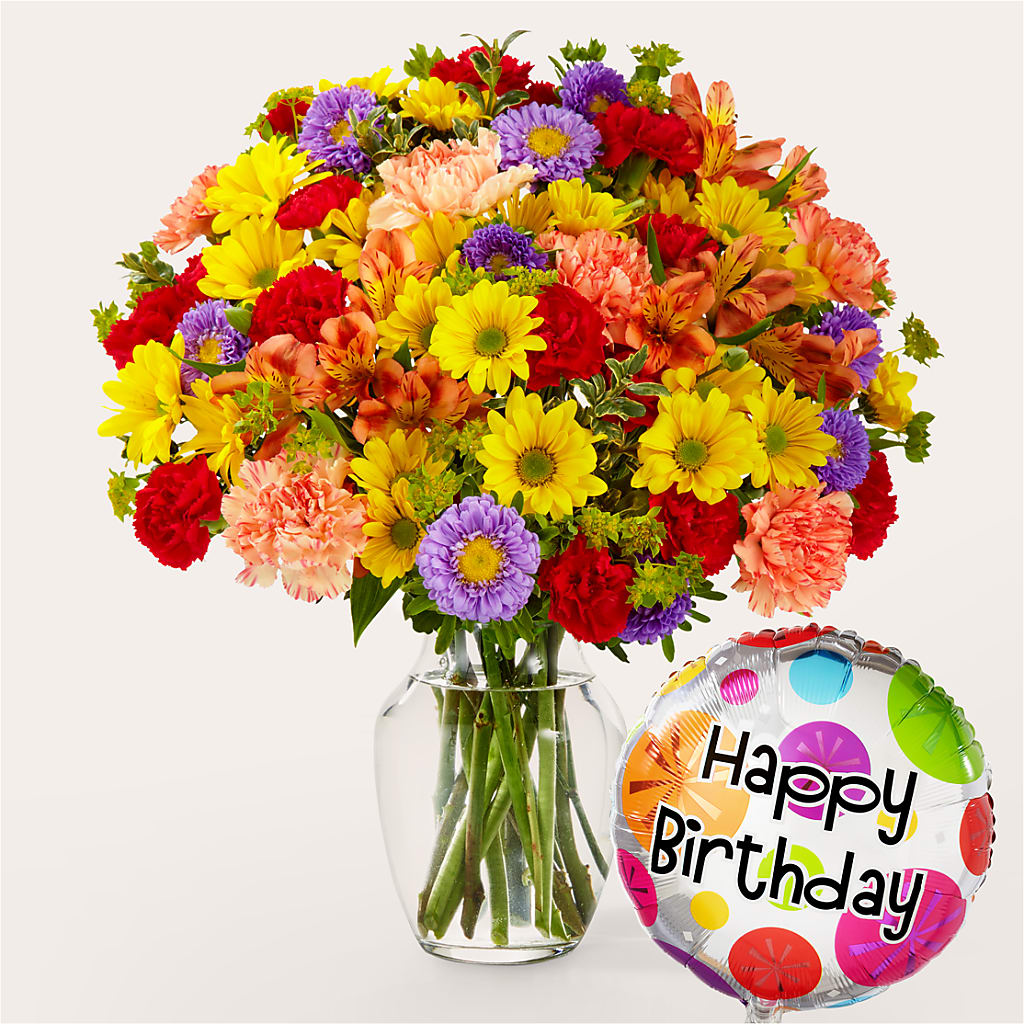 Kaleidoscope Bouquet with Birthday Balloon – Petal Palace, Lamesa TX