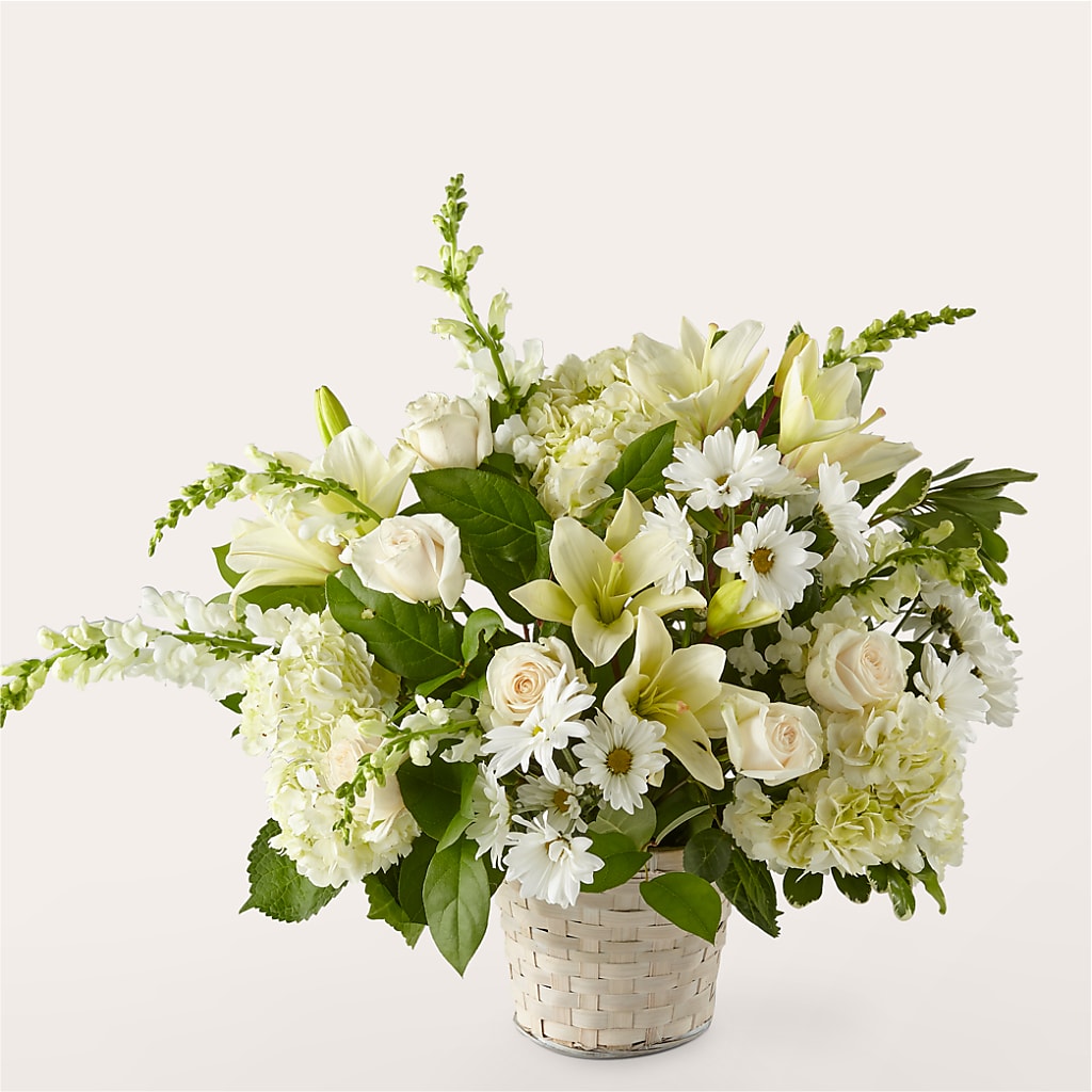 Ivory Elegance Floral Basket – Petal Palace, Lamesa TX