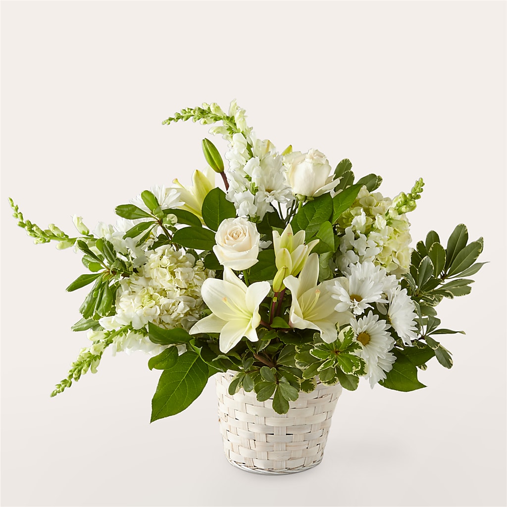 Ivory Elegance Floral Basket – Petal Palace, Lamesa TX