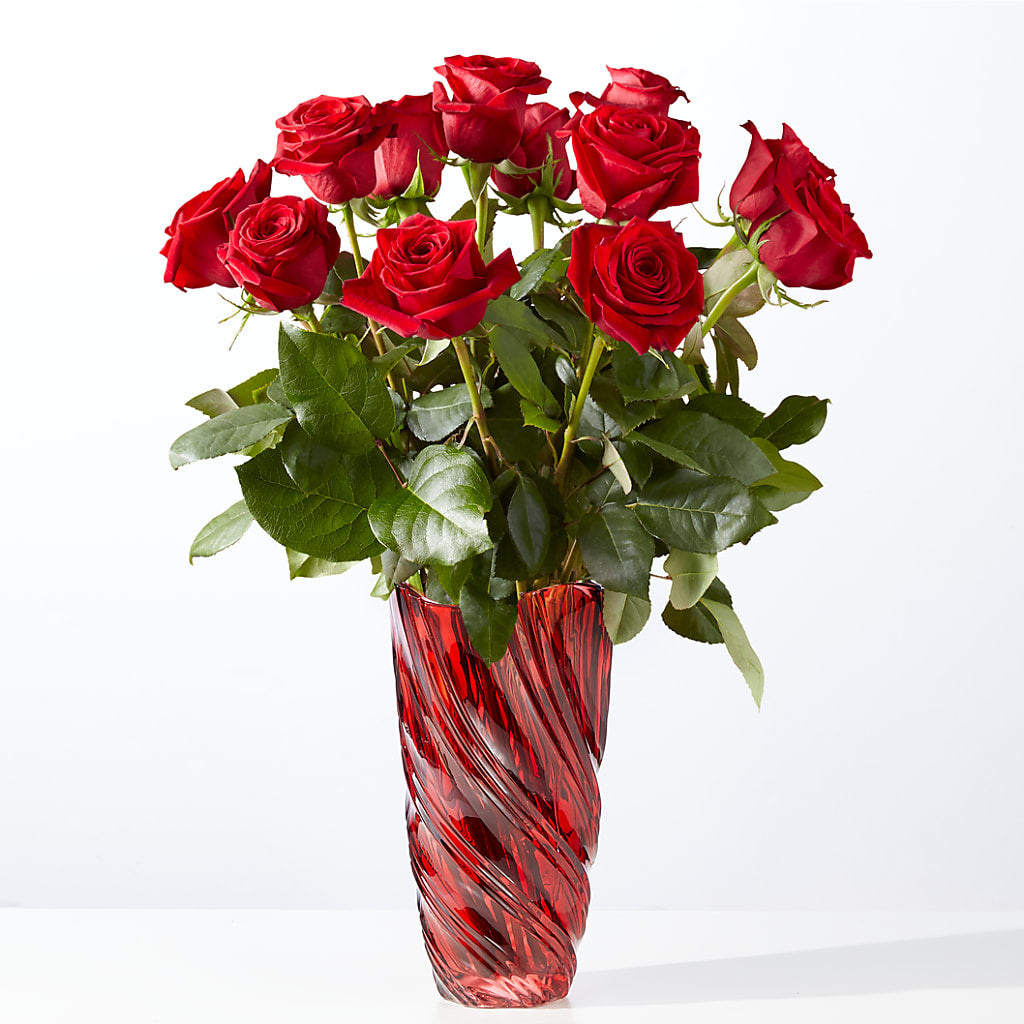Classic Love Red Rose Bouquet with Luxe Swirl Vase – Petal Palace, Lamesa TX