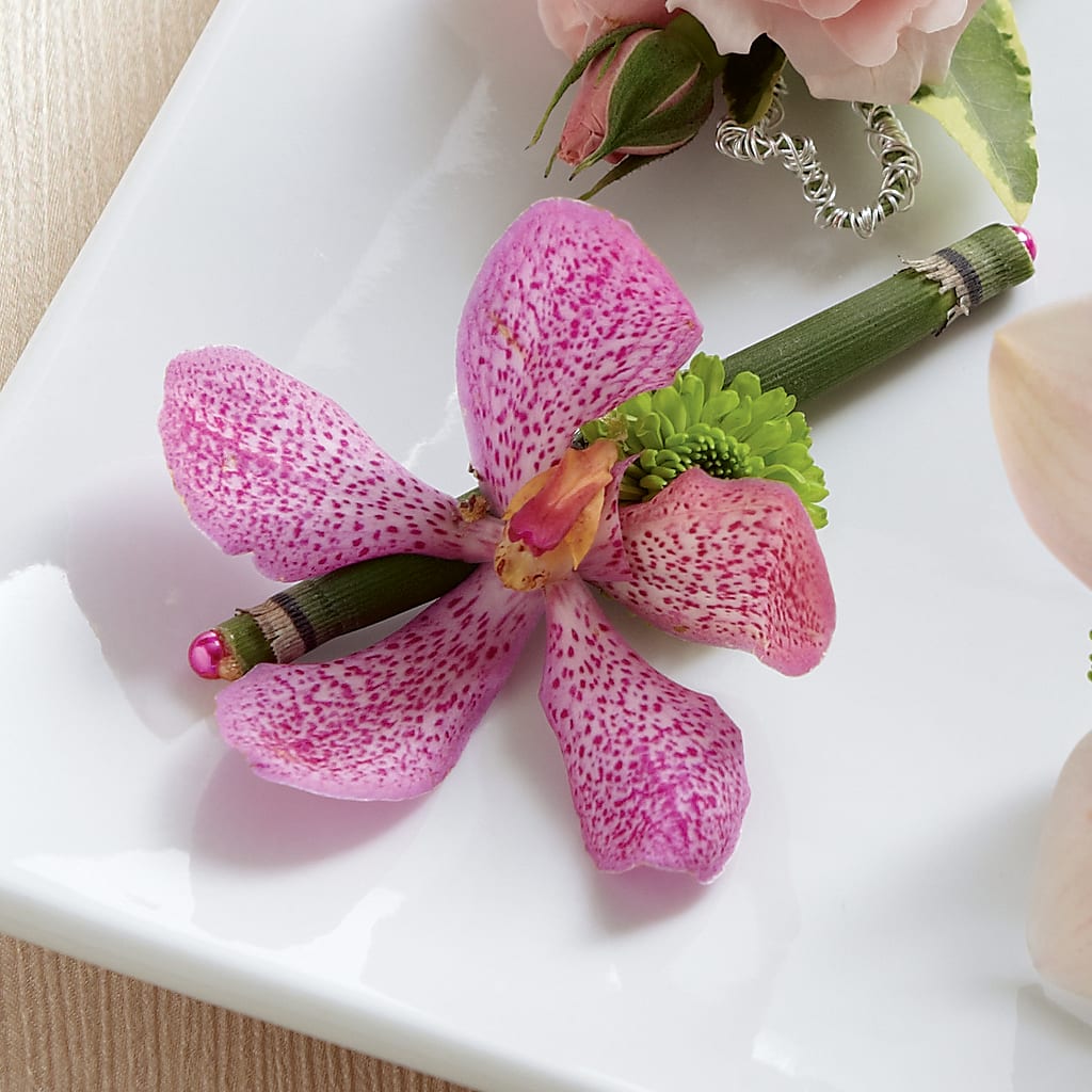 Pink Mokara Boutonniere – Petal Palace, Lamesa TX