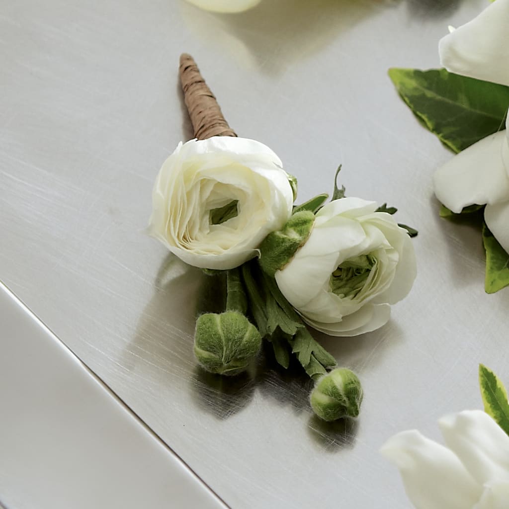 White Ranunculus Boutonniere – Petal Palace, Lamesa TX