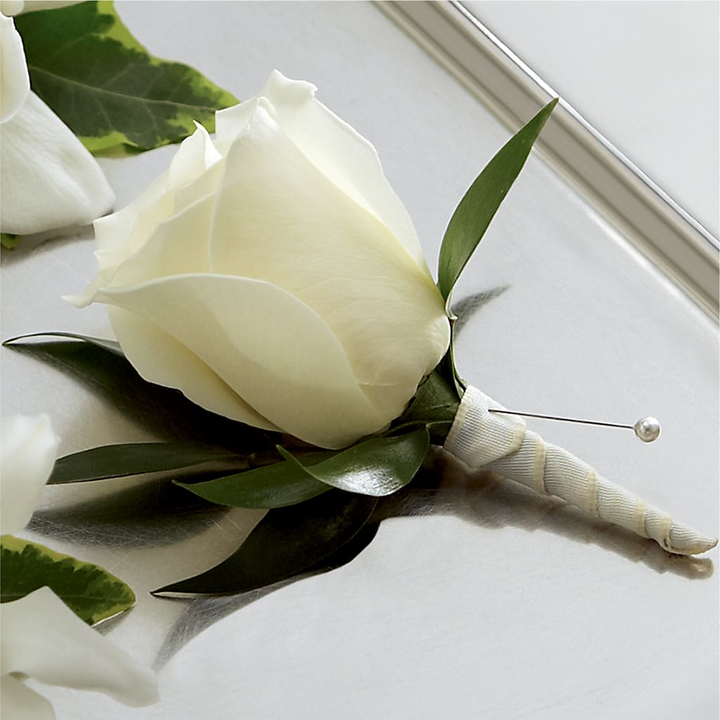White Rose Boutonniere – Petal Palace, Lamesa TX