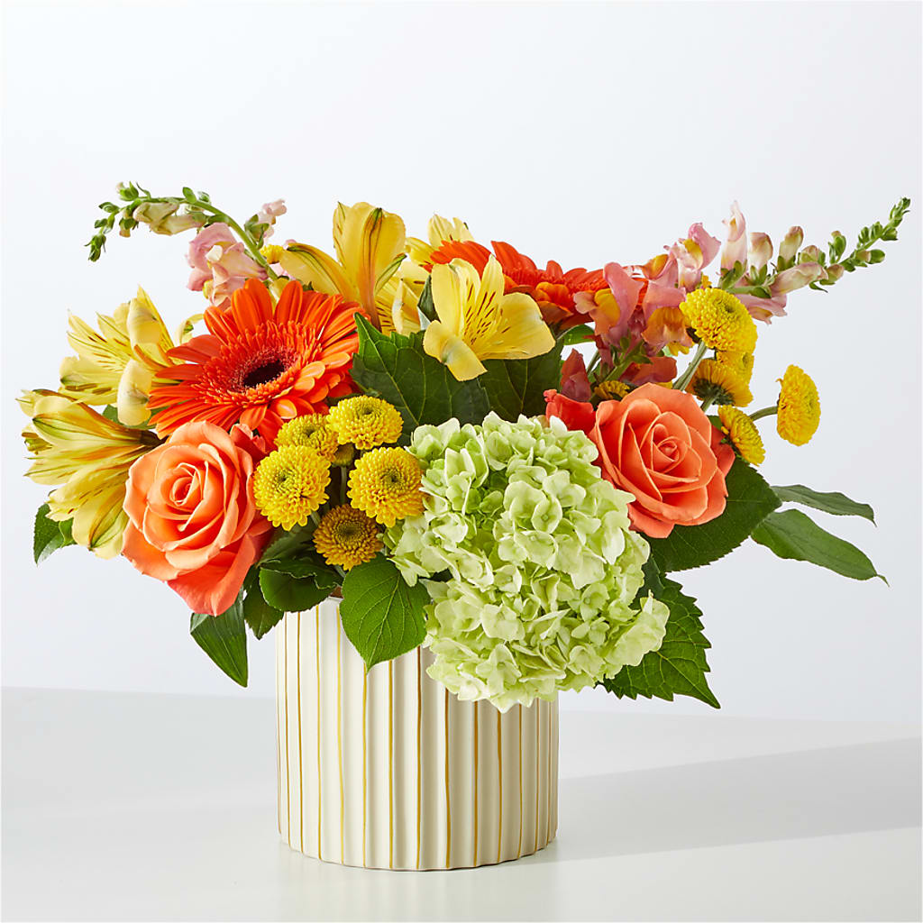 Autumn Sunshine Bouquet with Ivory Vase –  Petal Palace, Lamesa TX