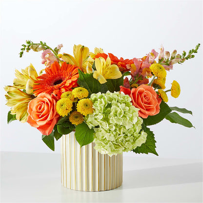 Autumn Sunshine Bouquet with Ivory Vase –  Petal Palace, Lamesa TX