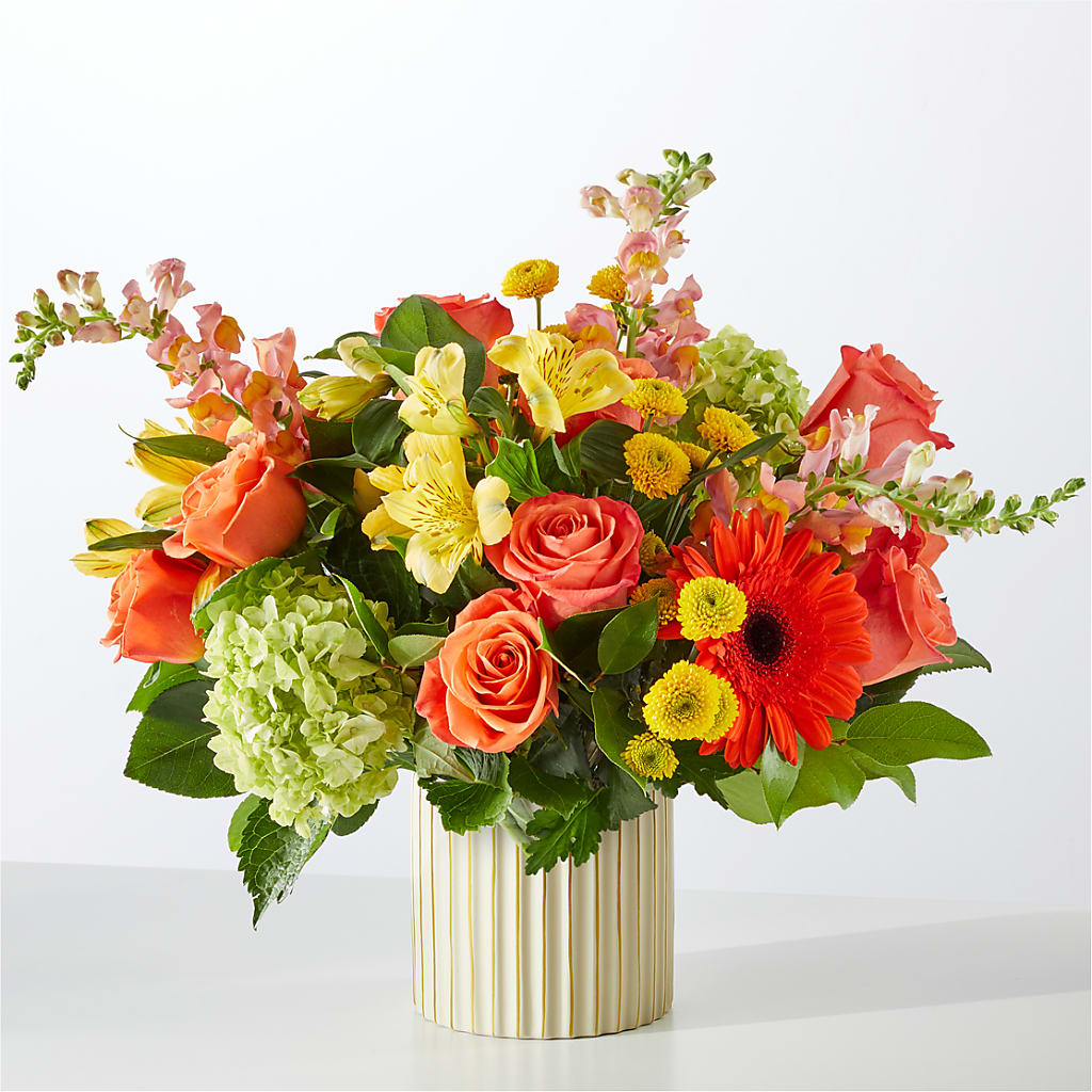 Autumn Sunshine Bouquet with Ivory Vase –  Petal Palace, Lamesa TX