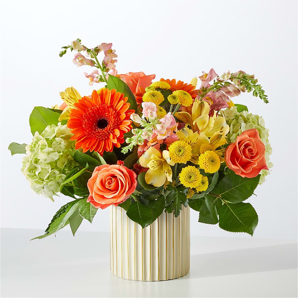 Autumn Sunshine Bouquet with Ivory Vase –  Petal Palace, Lamesa TX