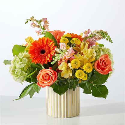 Autumn Sunshine Bouquet with Ivory Vase –  Petal Palace, Lamesa TX