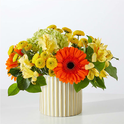 Autumn Sunshine Bouquet with Ivory Vase –  Petal Palace, Lamesa TX