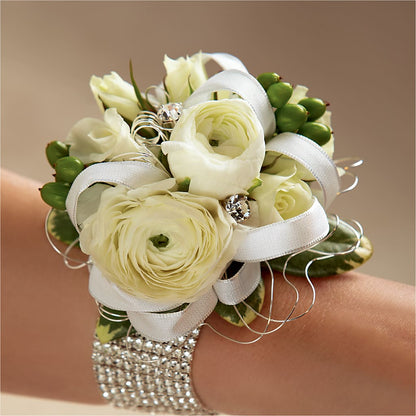 White Wedding Corsage –  Petal Palace, Lamesa TX